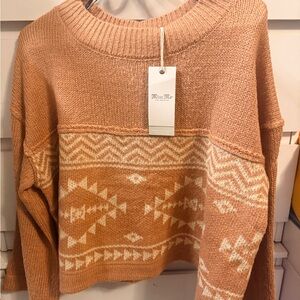 Miss Me Tan and Cream Patterned Sweater
